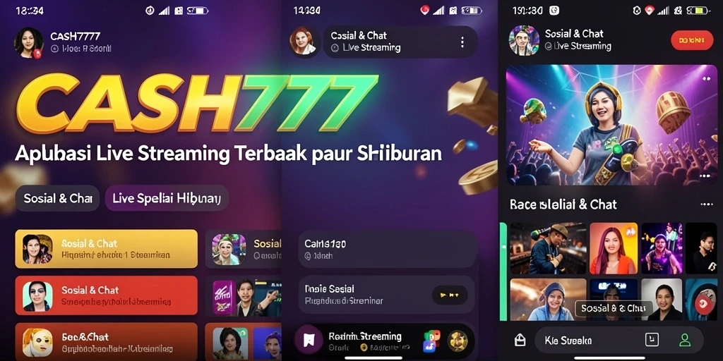 Tampilan antarmuka aplikasi CASH777 dengan fitur Live Streaming yang menarik.