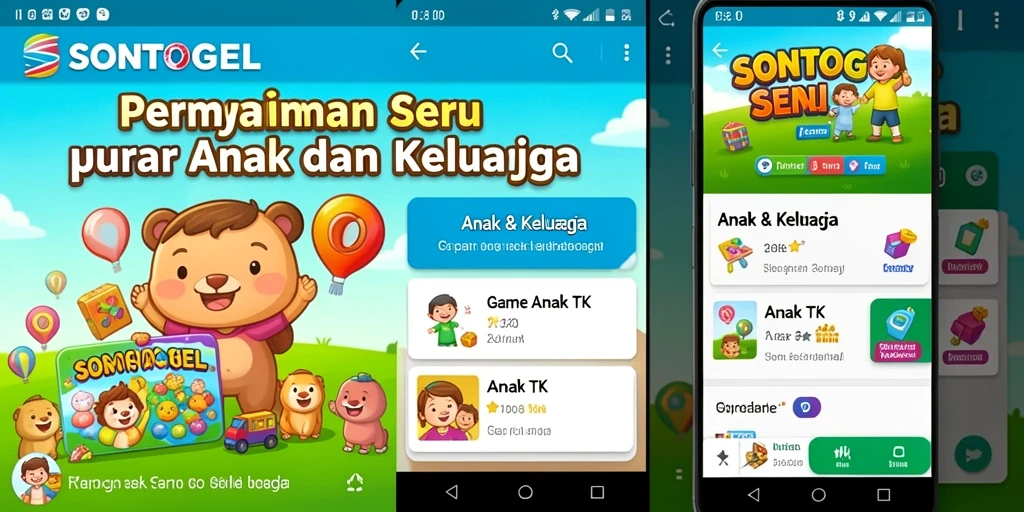 Antarmuka ceria dan interaktif dari SONTOGEL untuk anak-anak.