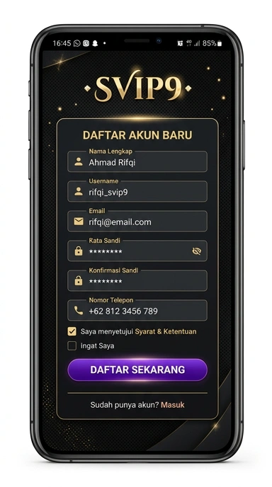 Tampilan halaman daftar svip9
