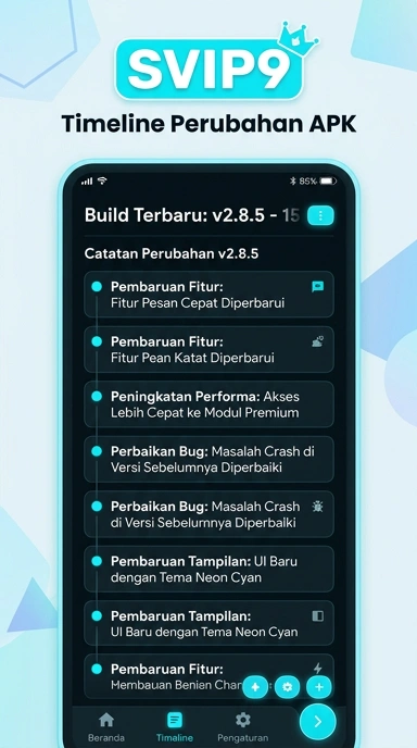 Tampilan riwayat versi svip9